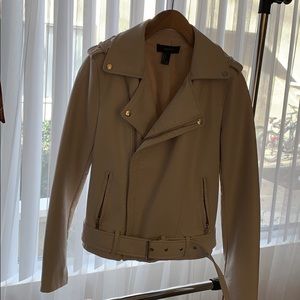 cream Faux leather moro jacket with belt